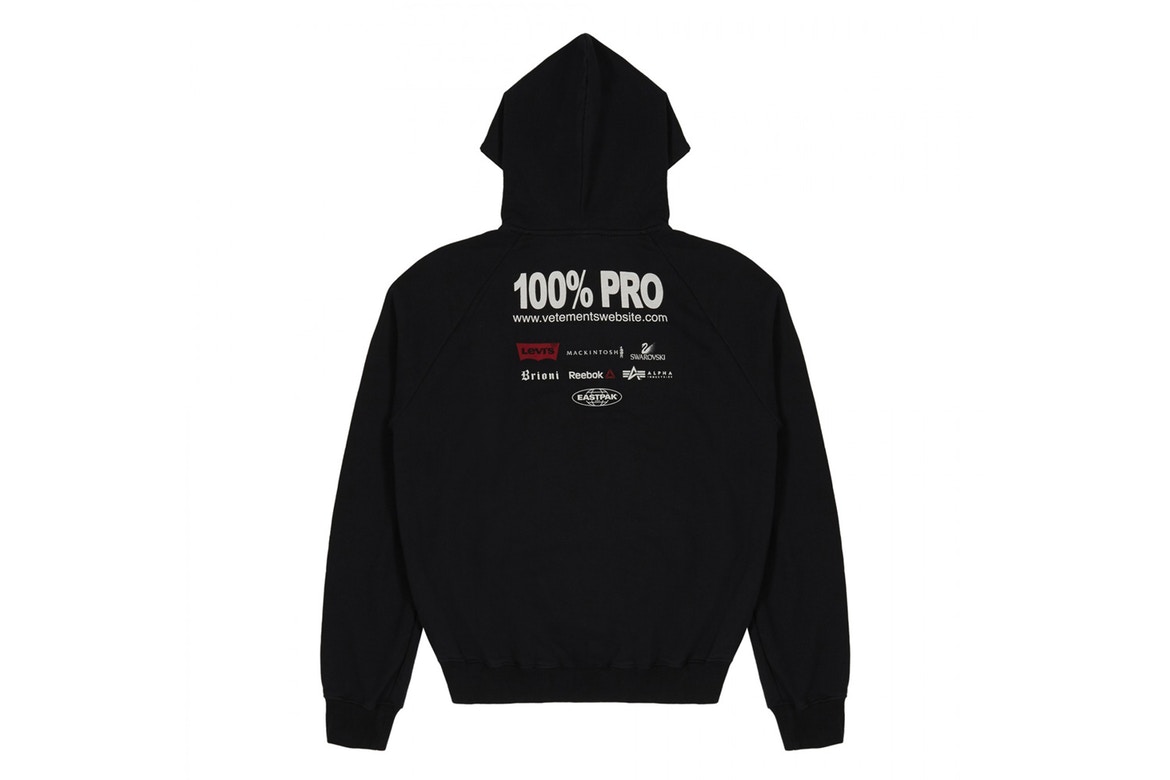 Vetements sort hoodie med tekst 100% pro